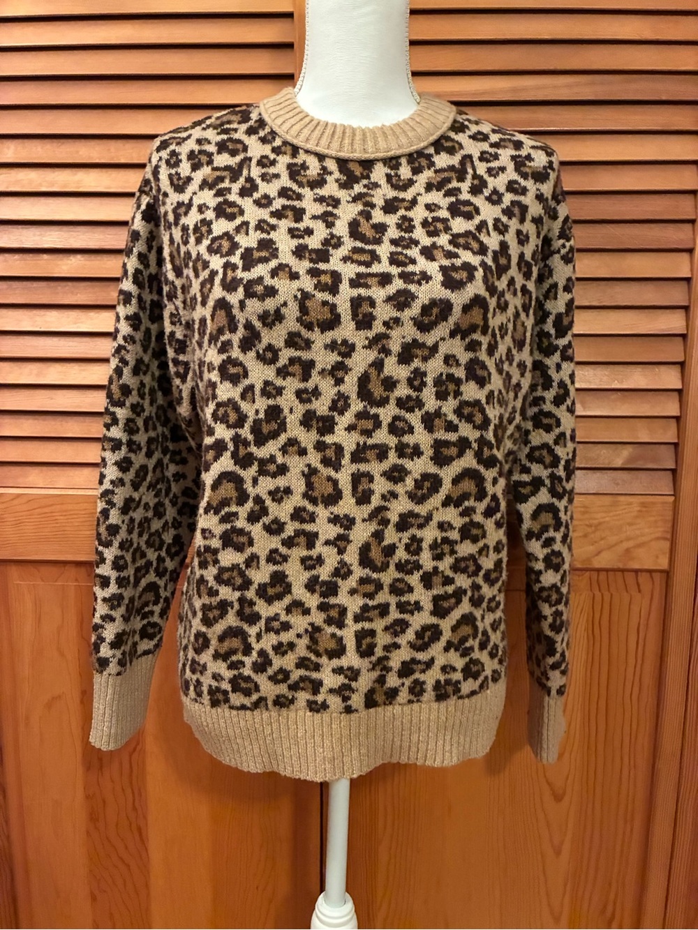 American Eagle Outfitters Leopard Print Crewneck Sweater - Beige and Brown